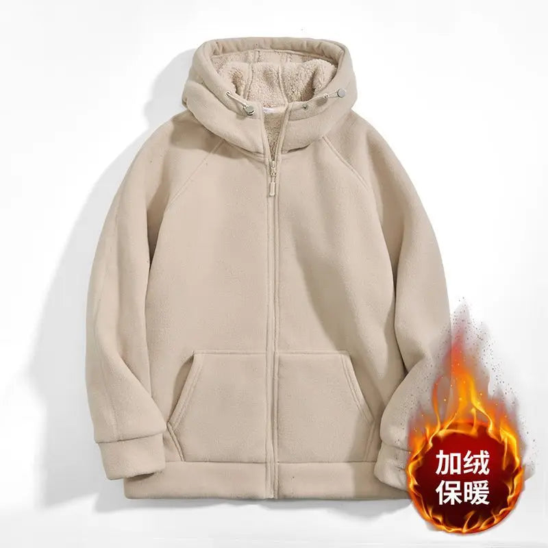 Unisex Kapuzenjacke mit Reißverschluss und Plüschfutter für kalte Tage