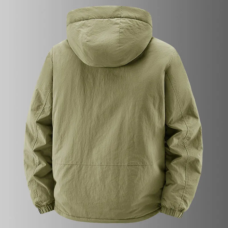Herren Outdoor Jacke mit Kapuze & Reißverschluss, Mehrere Taschen, Fleece-Futter, Warm