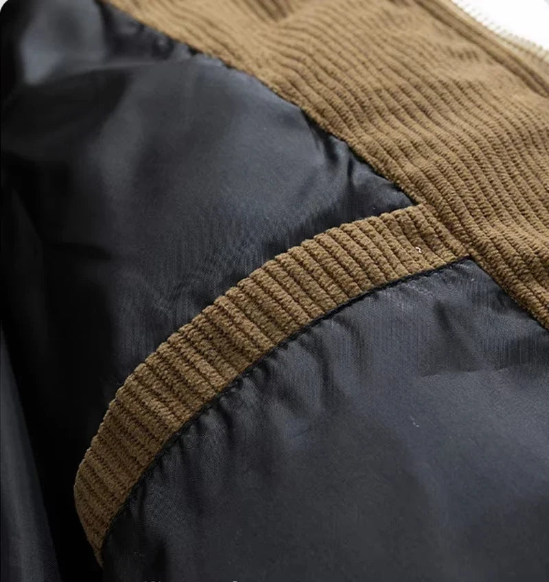Winter Steppjacke mit Kapuze Zweifarbig Cord-Detail Gepolsterte Outdoor-Jacke