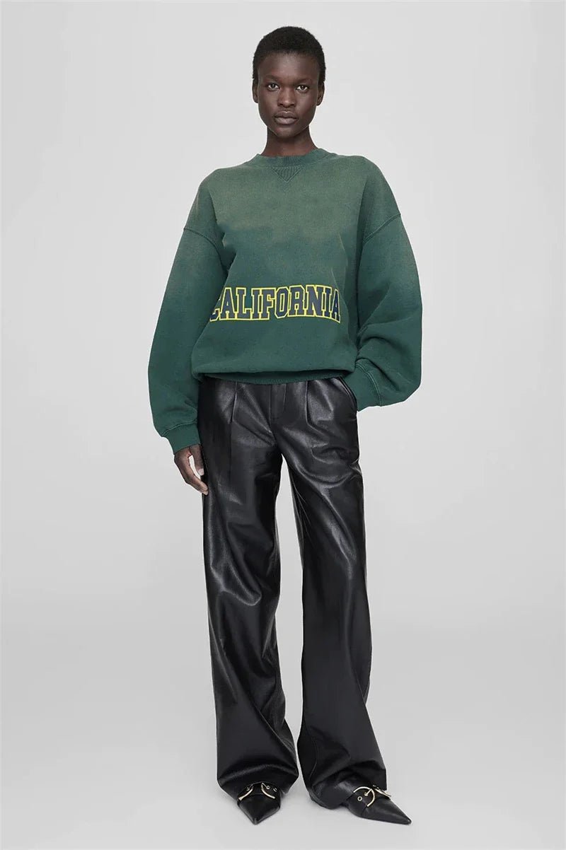 Grijs oversized damessweatshirt met ronde hals en logo-applicatie
