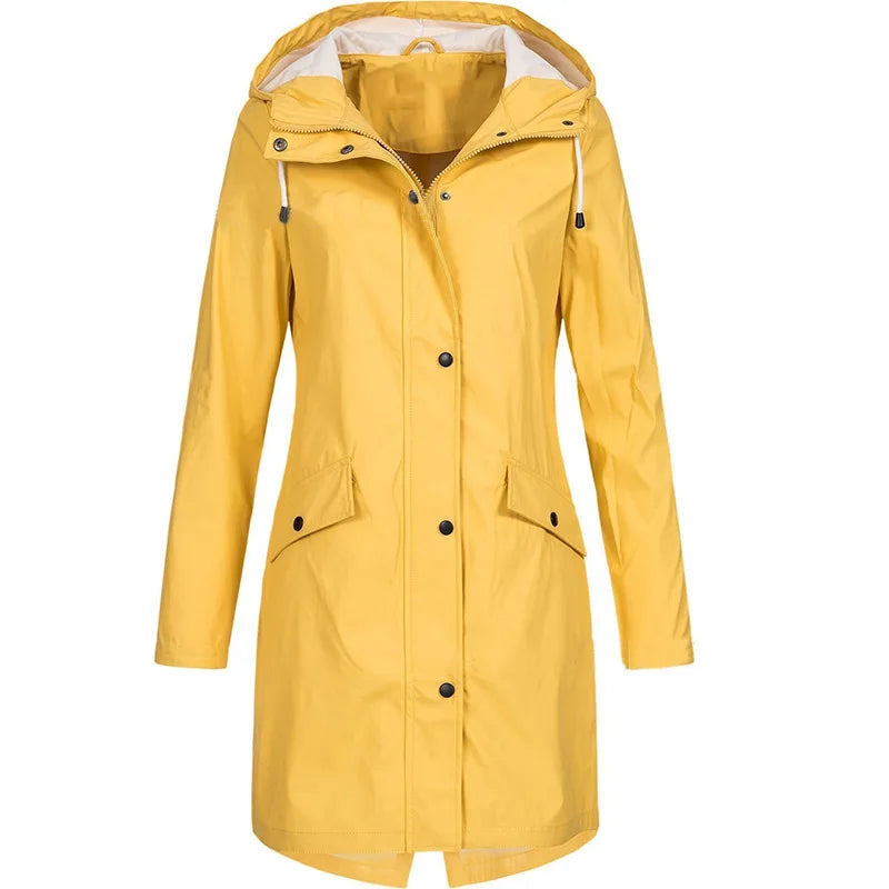 Damen Regenjacke mit Kapuze & Reißverschluss, Übergangsmantel mit Taschen
