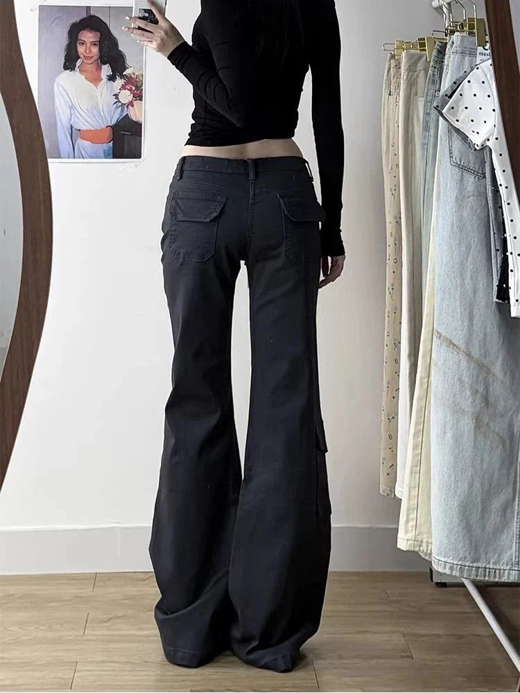 Damen Cargo-Jeans Weites Bein Dunkelgrau