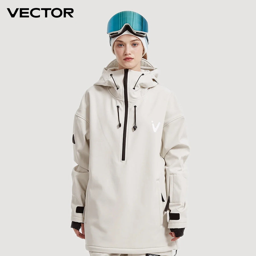 Ski Anorak Jacke mit Kapuze und Half-Zip, Beige