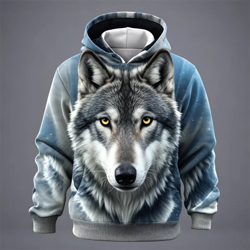 Hoodie met leeuwenkopprint, capuchon en kangoeroezak