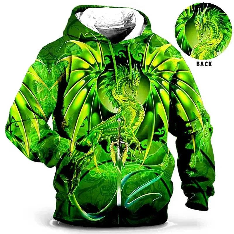 Hoodie met drakenmotief en rits, blauw