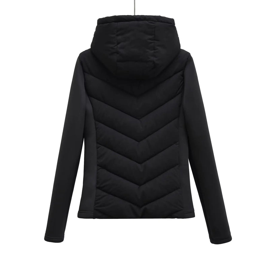Damen Steppjacke mit Kapuze, cremeweiß, langärmelig, Reißverschluss