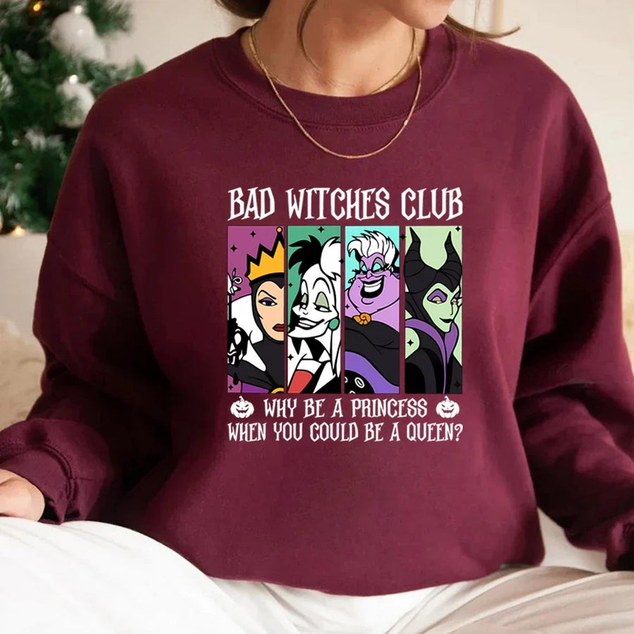 Dames-sweatshirt met "Bad Witches Club"-motief, ronde hals, lange mouwen