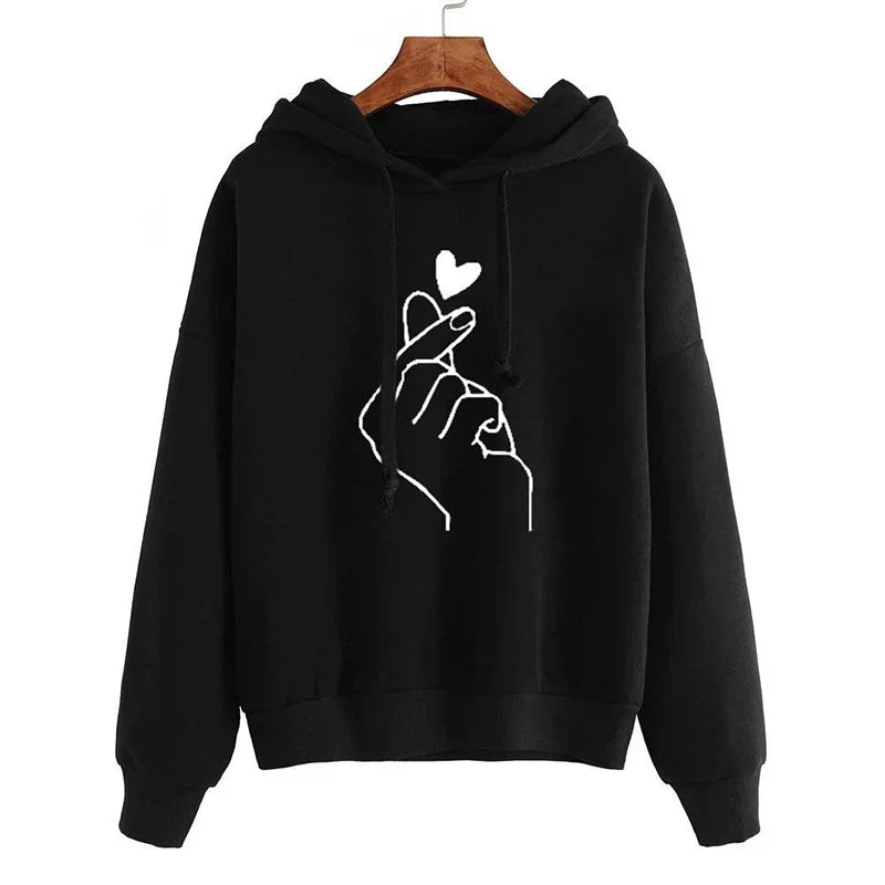 Dames-hoodie met hart-handprint en capuchon, casual sweatshirt