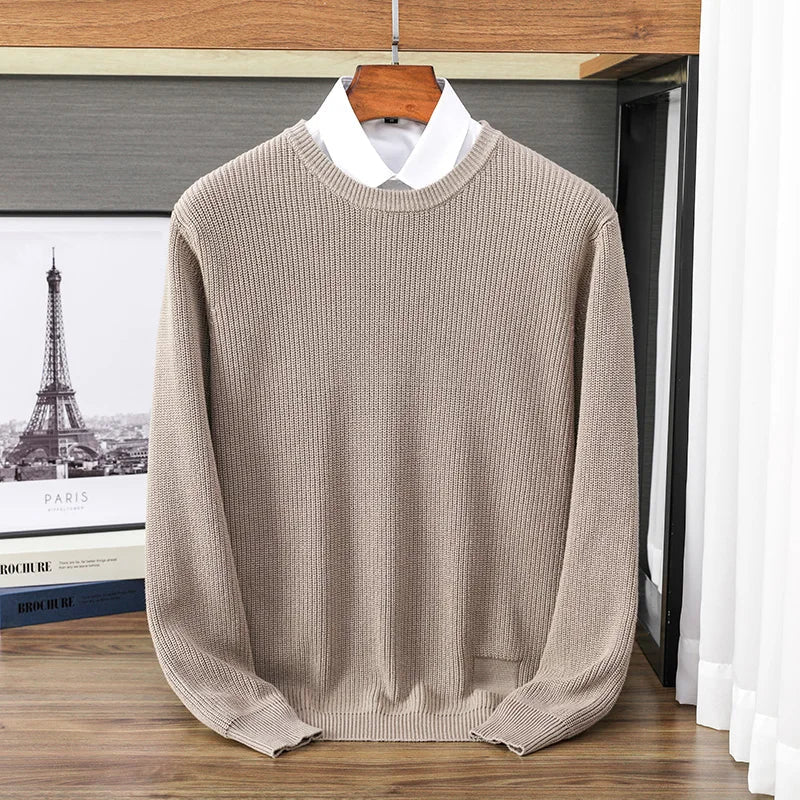 Heren pullover met ronde hals, gebreide pullover, geribbeld, effen kleuren