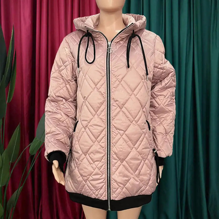 Damen Steppjacke mit Kapuze und Reißverschluss, Schwarz oder Rosa