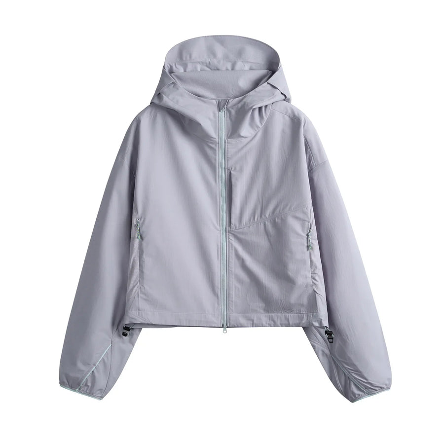 Damen Leichte Kapuzenjacke Crop Top Windjacke Reißverschluss