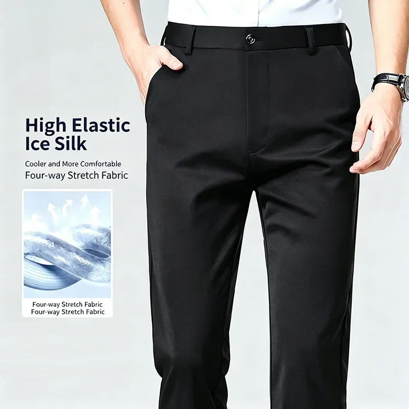Herren Business-Hose Schwarz Gerade Passform Anzughose