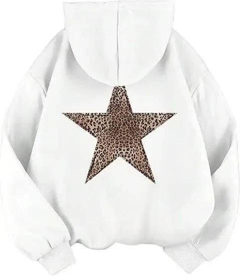 Hoodie met luipaardsterrenprint op de rug