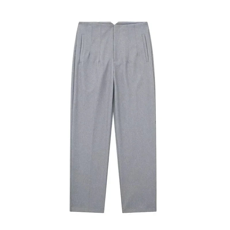 Damesbroek van stof met hoge taille in wortelmodel