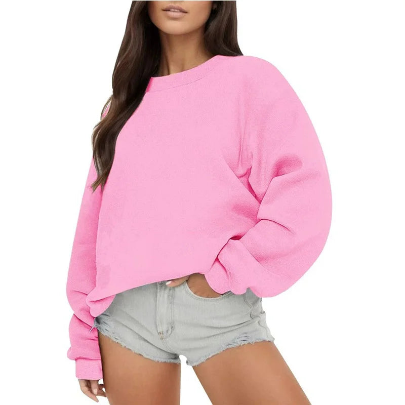Oversized damessweatshirt met ronde hals en lange mouwen, casual trui