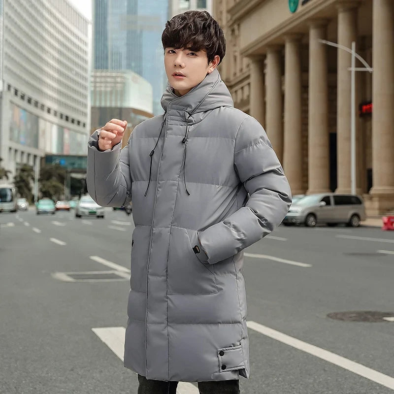 Herren Langer Steppmantel mit Kapuze Winterjacke