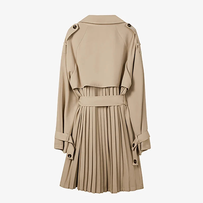 Damen Trenchcoat mit Faltenrock-Optik Gürtel Klassischer Kragen Beige
