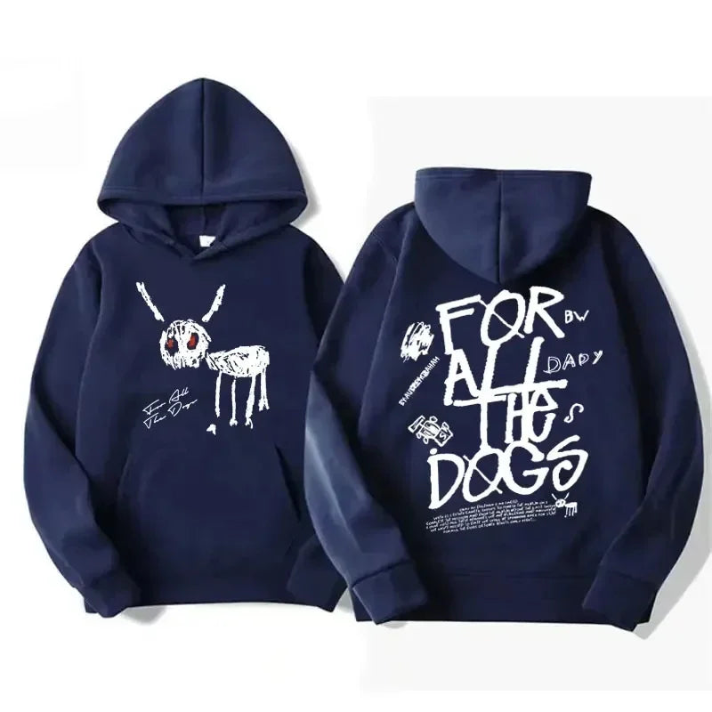 Hoodie met capuchon en kangoeroezak, grafische print voor- en achterop, unisex