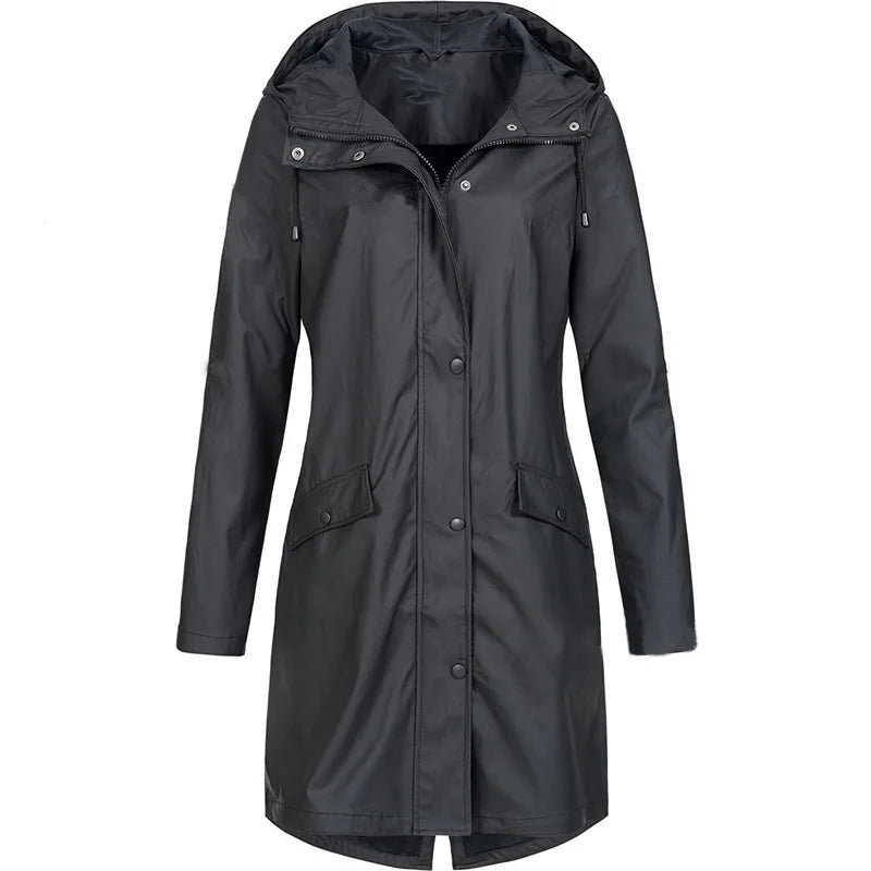 Damen Regenjacke mit Kapuze & Reißverschluss, Übergangsmantel mit Taschen