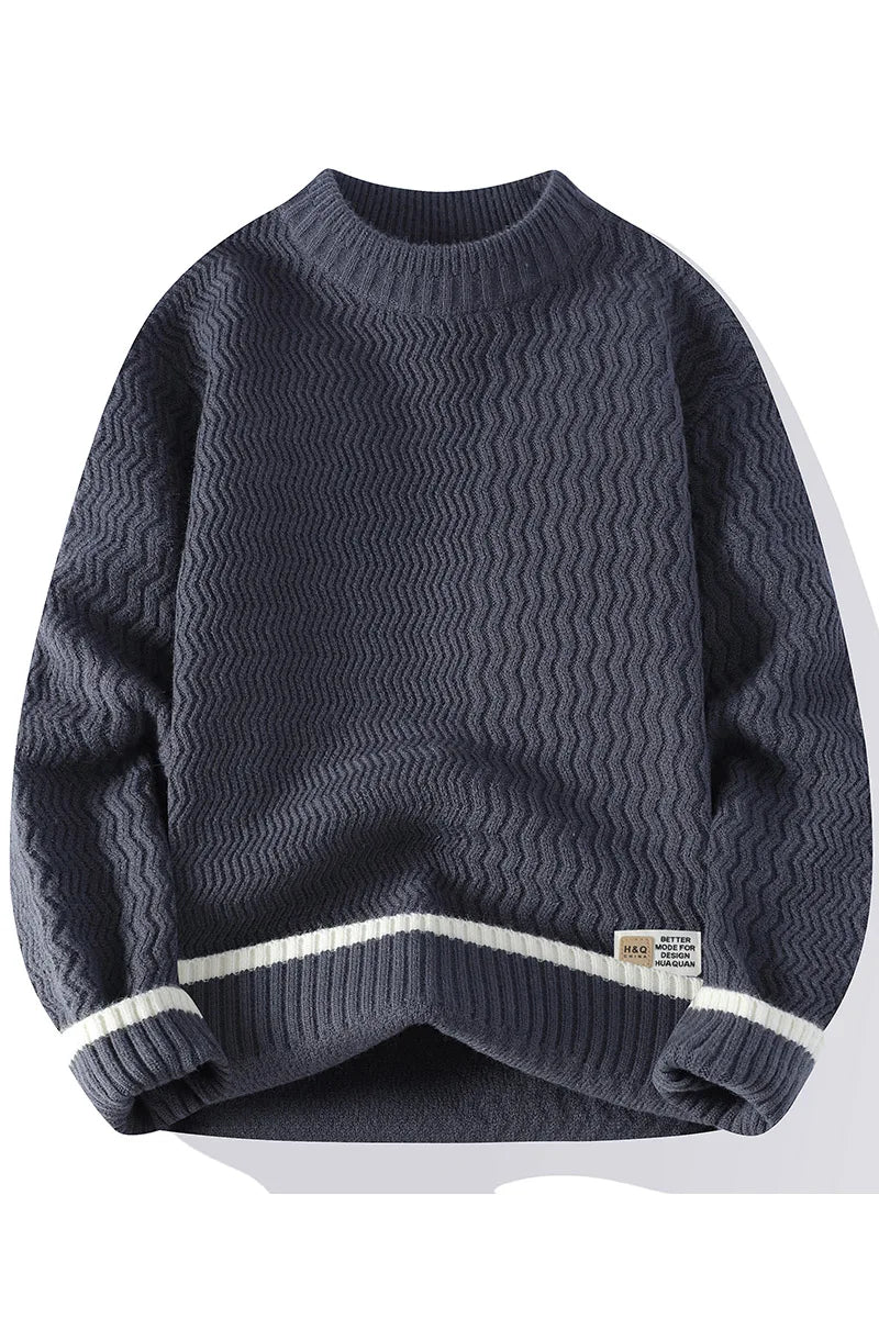 Mockneck-trui voor heren met golvend patroon en contrasterende strepen