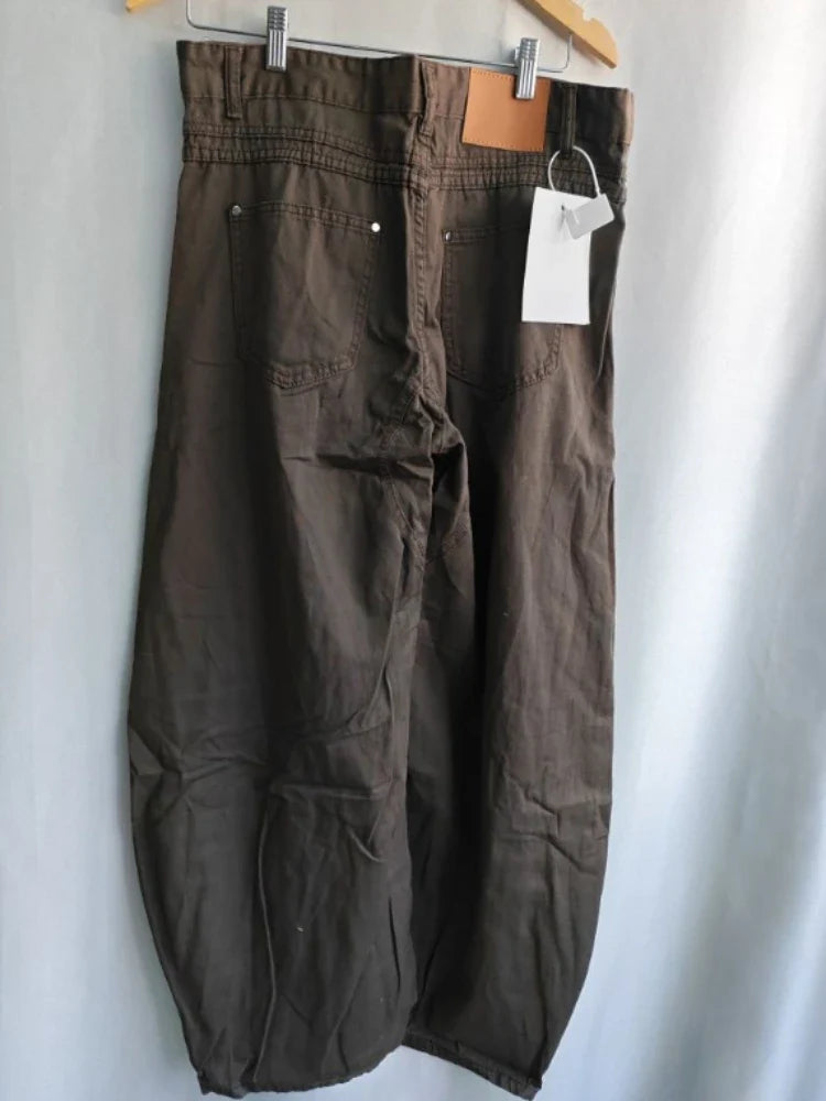 Loose-fit broek met wijde pijpen voor dames, baggy stijl, donkergrijs