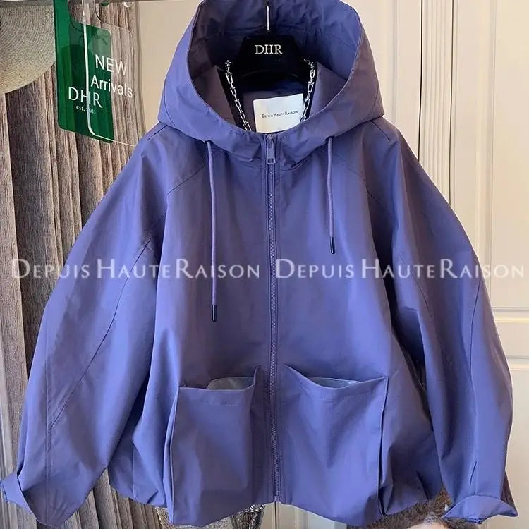 Damen Leichte Jacke mit Kapuze und Reißverschluss – Beige