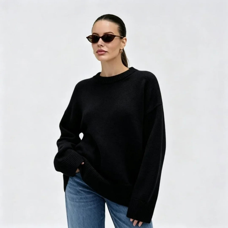 Oversized damestrui met ronde hals, lange mouwen, gebreide trui, groen