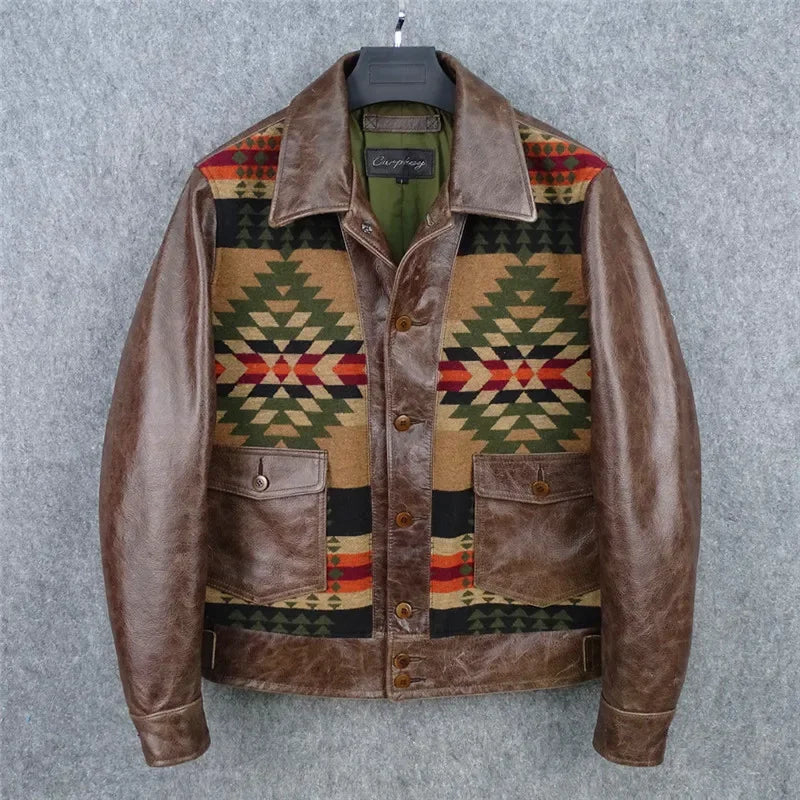 Herren Jacke mit gemusterter Vorderseite, Hemdkragen und Taschen