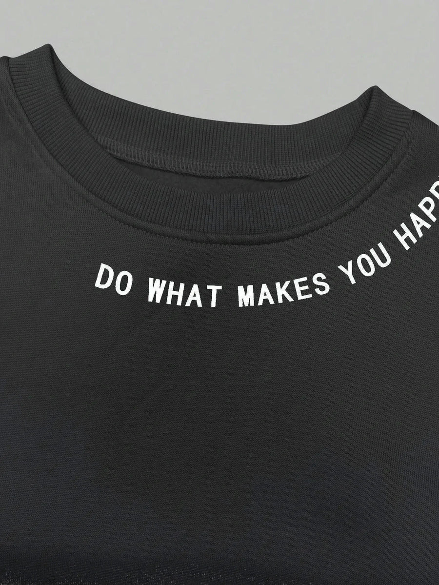 Damen Sweatshirt mit Spruch Print – Rundhals Langarm Oversized Pullover