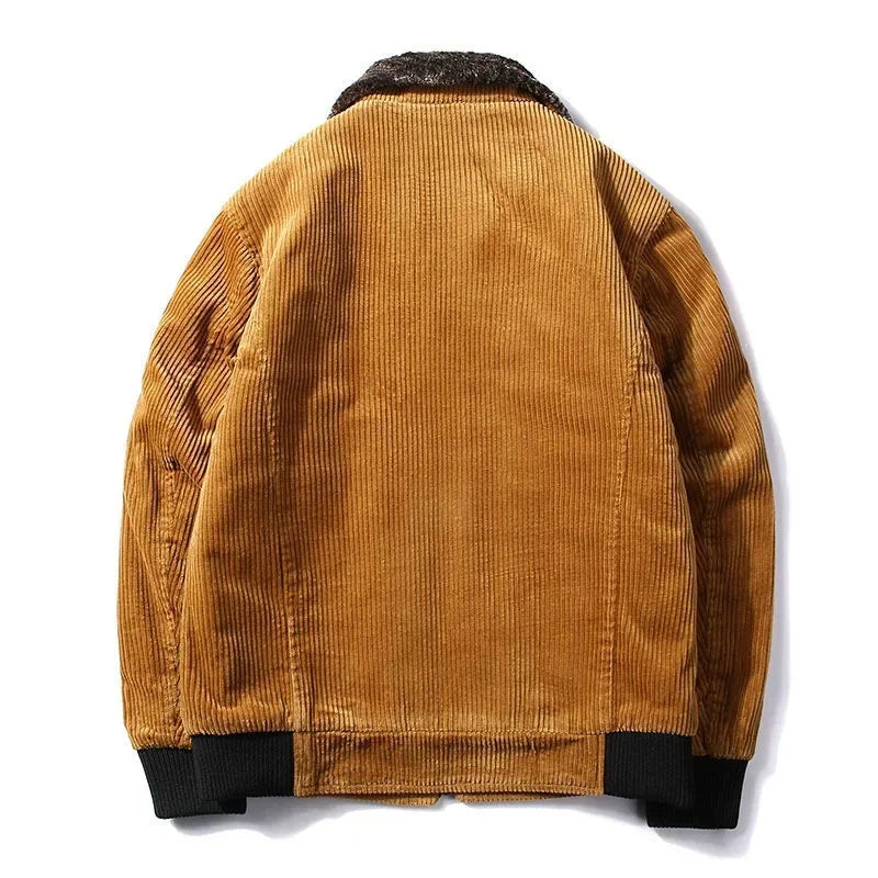 Herren Kordjacke mit Teddyfutter, Reißverschluss & Rippbündchen