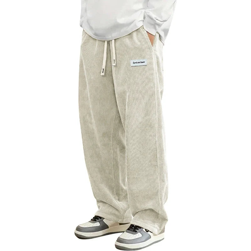 Kordhose Herren Loose Fit Freizeithose mit Kordelzug