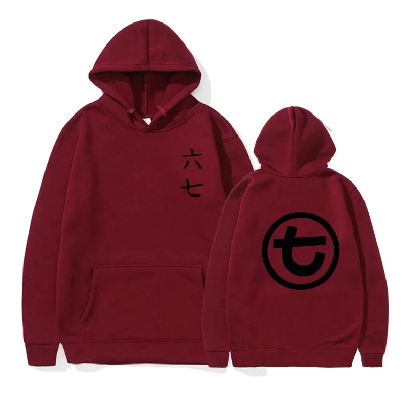 Hoodie met Chinese karakters en rond symbool, effen