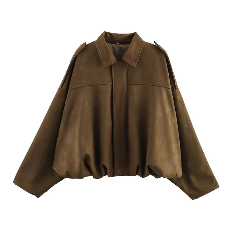 Kurze Jacke Damen Bomberjacke im Pilotenstil Übergangsjacke Grün Beige