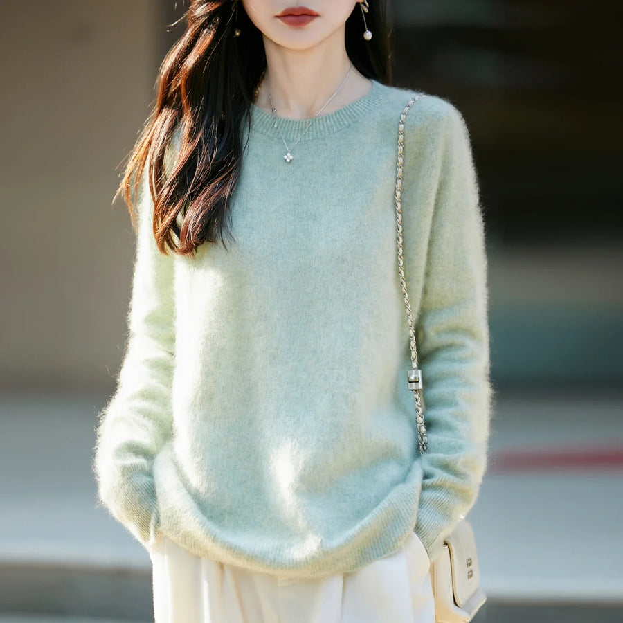 Damen Pullover mit Rundhalsausschnitt und langen Ärmeln, weiches Material