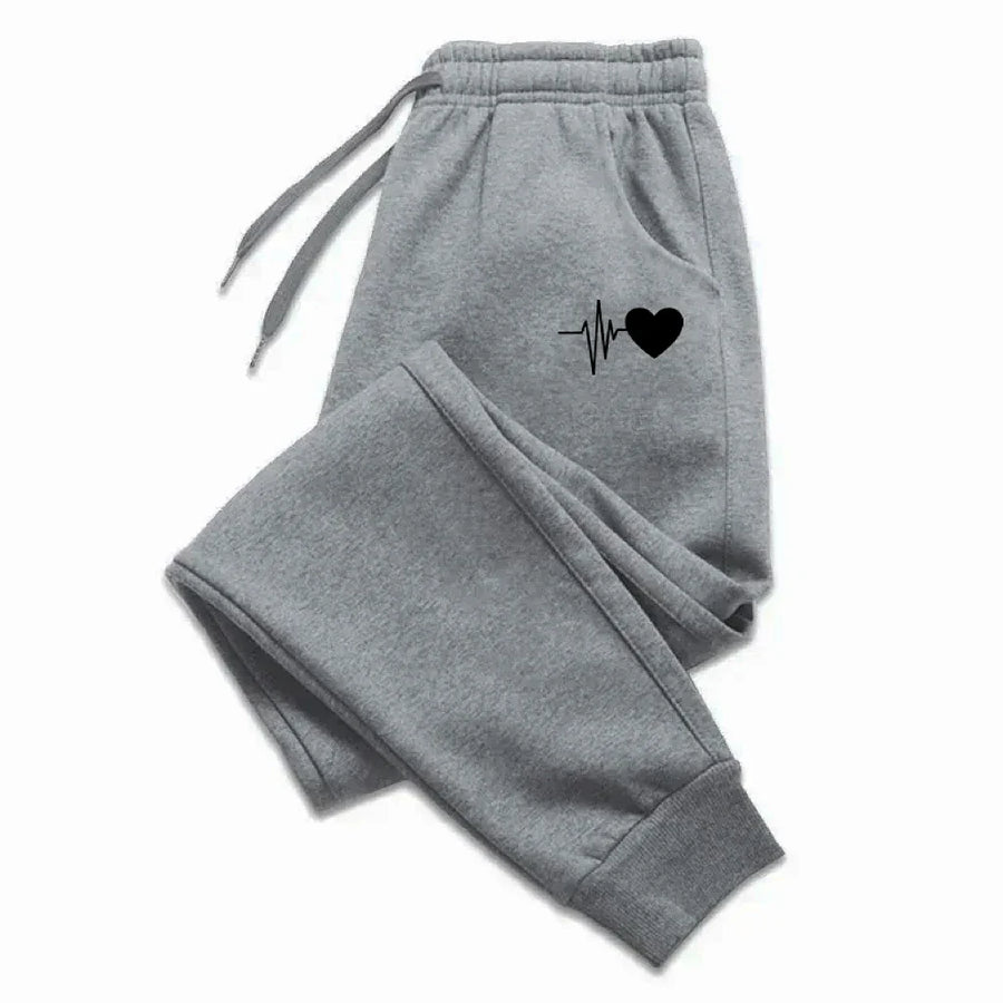 Unisex Jogginghose mit Herzschlag-Print, Kordelzug und Bündchen