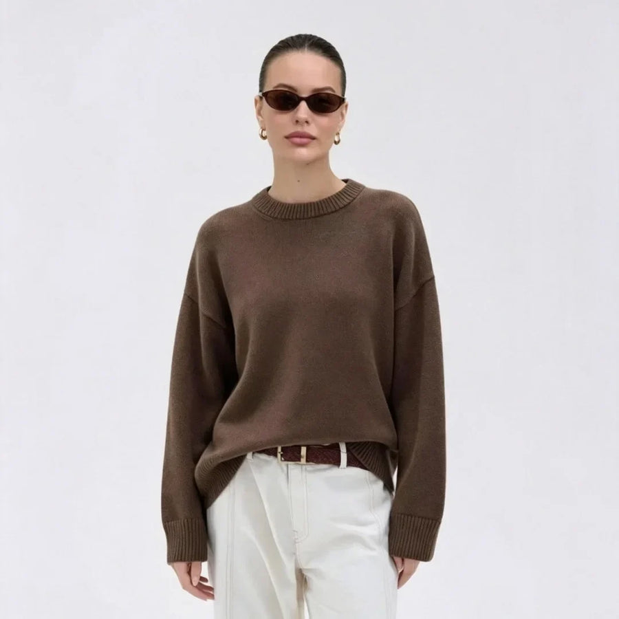 Oversized damestrui met ronde hals, lange mouwen, gebreide trui, groen