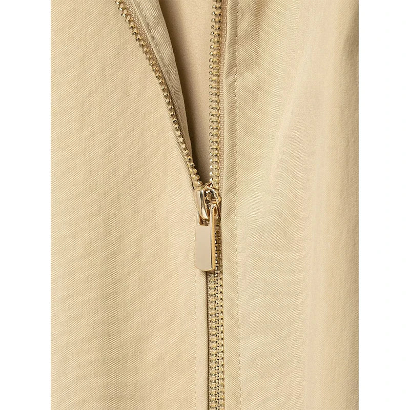 Damen Leichte Jacke Beige mit Kapuze Kariertes Futter Reißverschluss Tunnelzug Saum