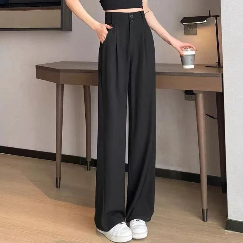 Damen Weite Hose High Waist Bundfalten Business Elegant