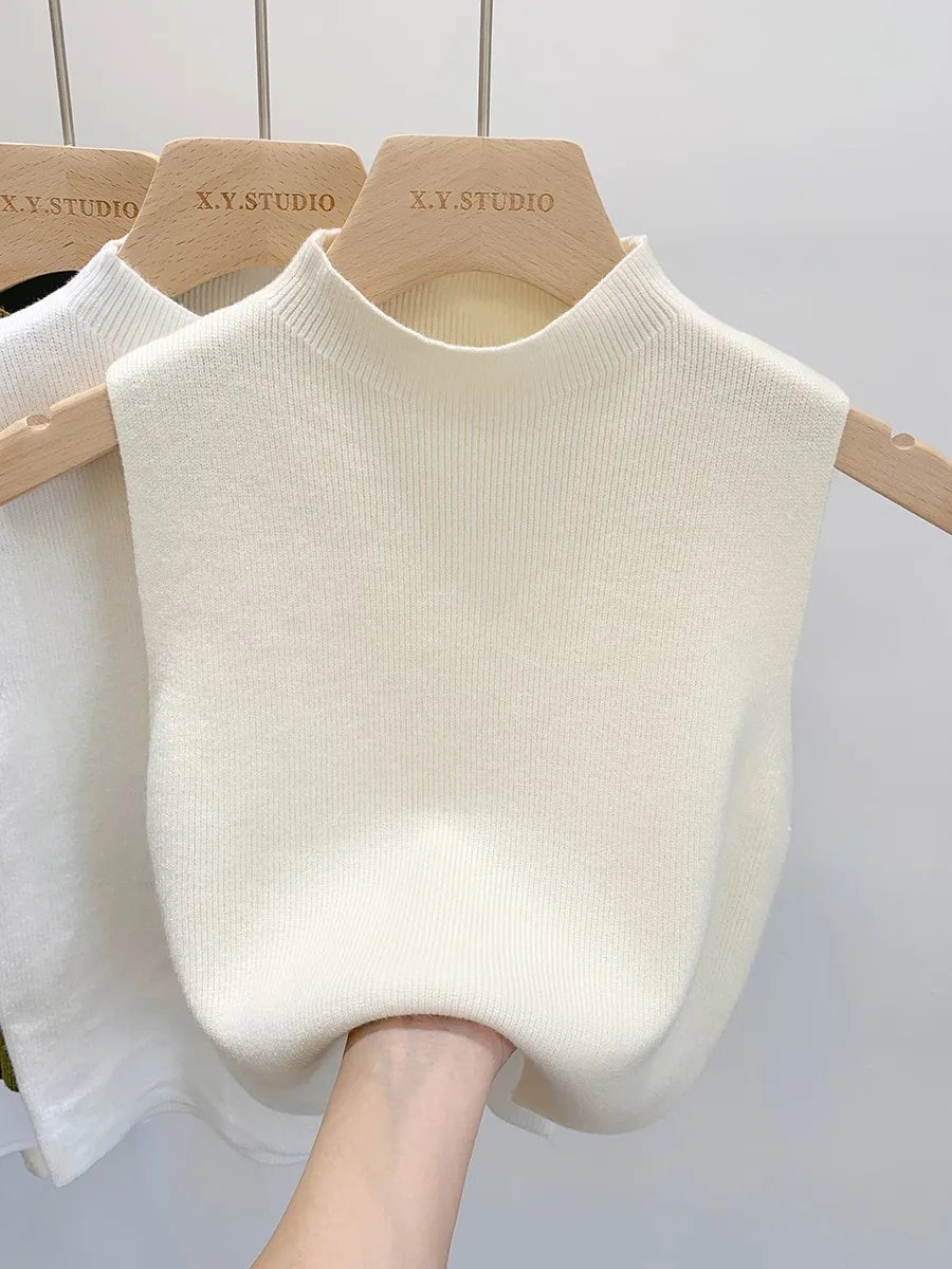 Geripptes Stricktop Ärmelloser Mock-Neck Pullunder Damen