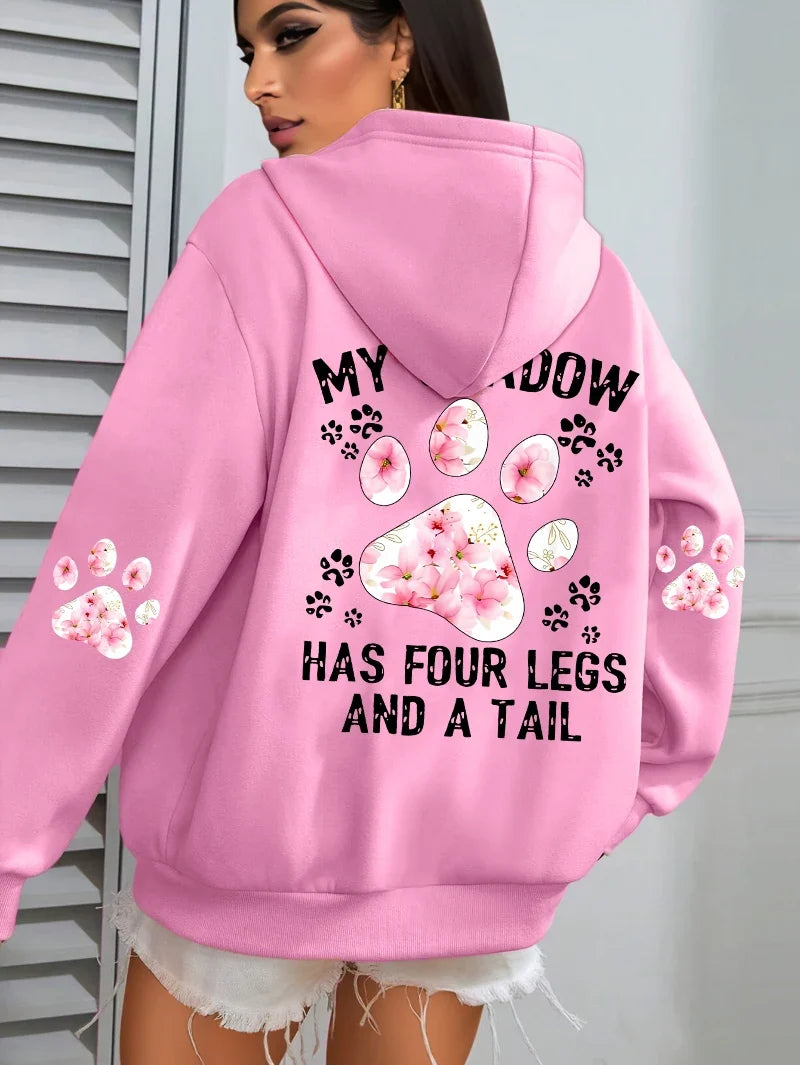 Hoodie für Damen mit Kapuze und Pfotenabdruck-Print, lockere Passform