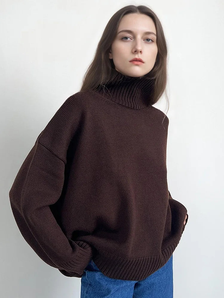 Dames oversized coltrui van grof breisel met geribde boorden