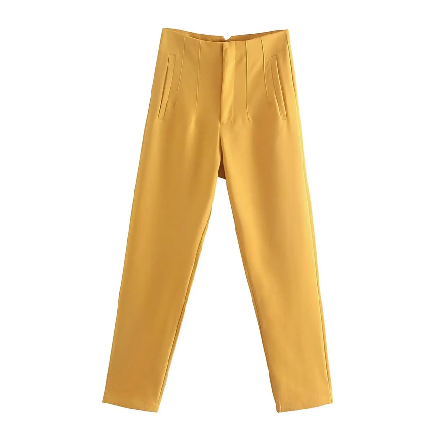 Damen High-Waist Stoffhose mit Falten-Detail und geradem Bein, Business & Freizeit