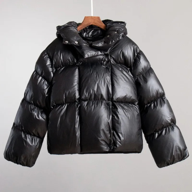Damen Pufferjacke mit Kapuze, kurz geschnitten, uni