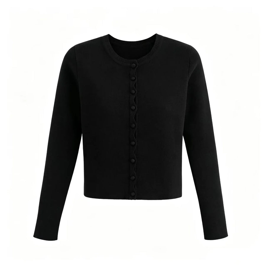 Damen Kurzstrickjacke mit Rundhals und Knöpfen