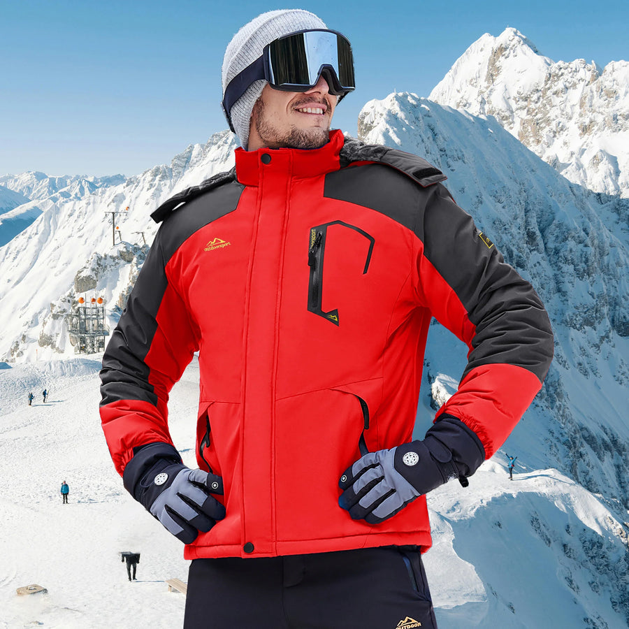 Herren Skijacke Outdoor Winterjacke Wasserdicht Orange Schwarz