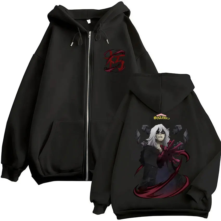 Unisex Reißverschluss Hoodie mit Kapuze & Druckmotiv, lässig