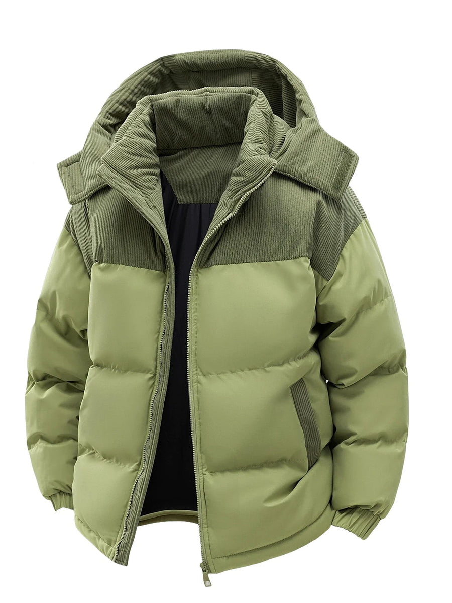 Winter Steppjacke mit Kapuze und Cord-Details für Herren, warm und winddicht