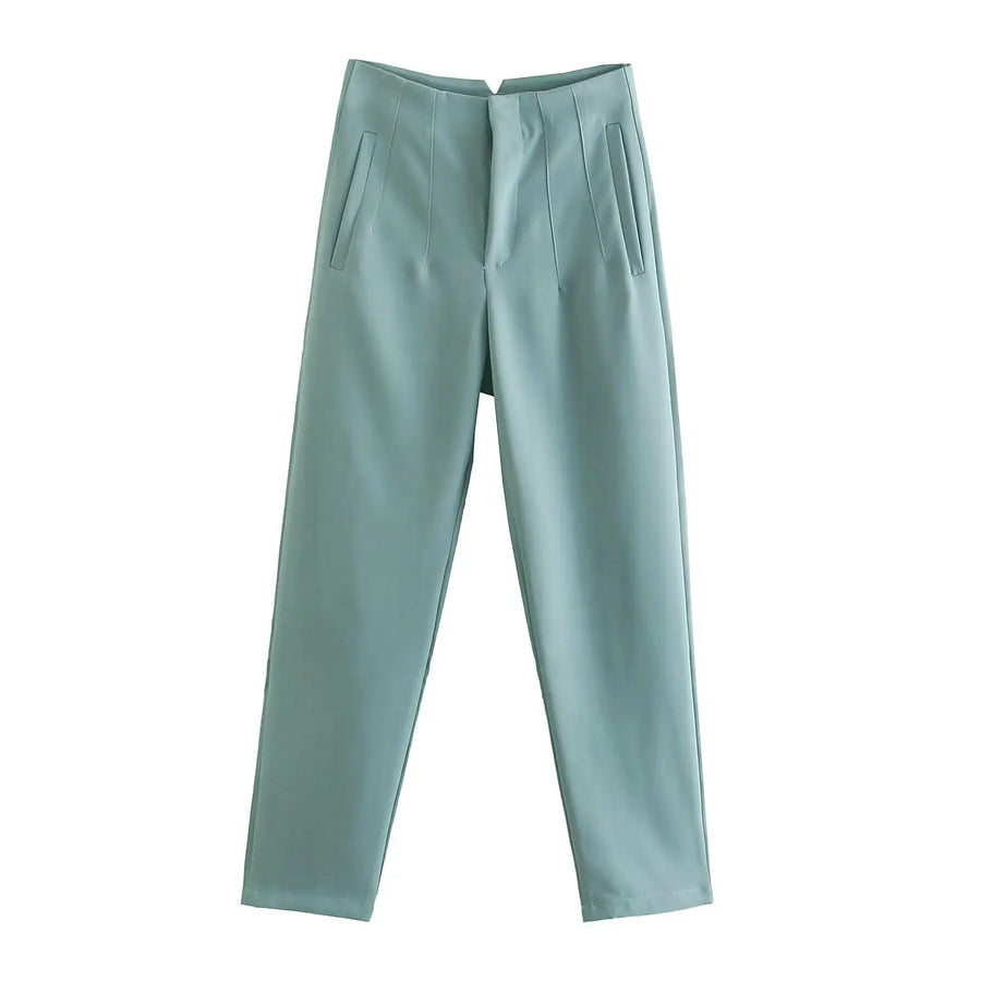 Damen High-Waist Stoffhose mit Falten-Detail und geradem Bein, Business & Freizeit