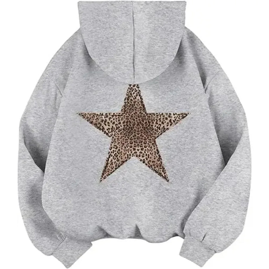 Hoodie met luipaardsterrenprint op de rug