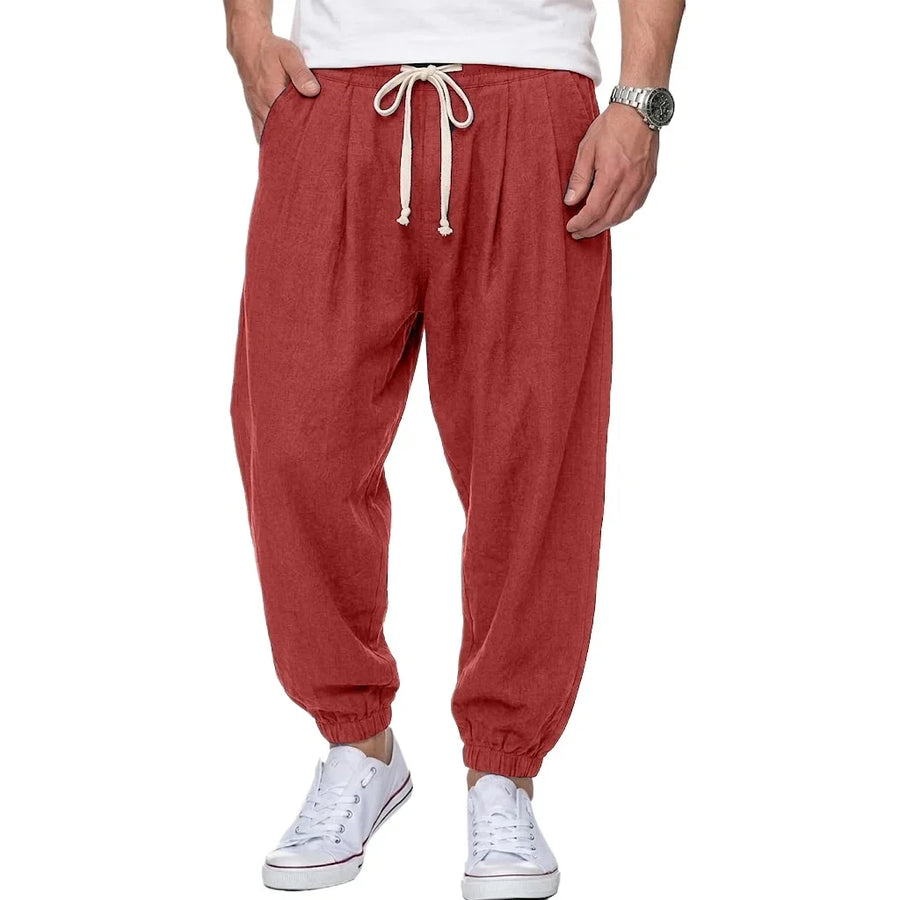 Vrijetijdsbroek voor heren in linnenlook, losse pasvorm, elastische tailleband